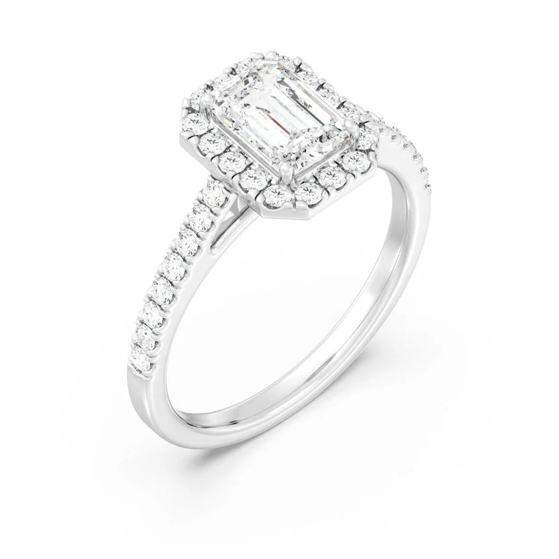 1ct Solitaire Ring Pavé Band with Halo