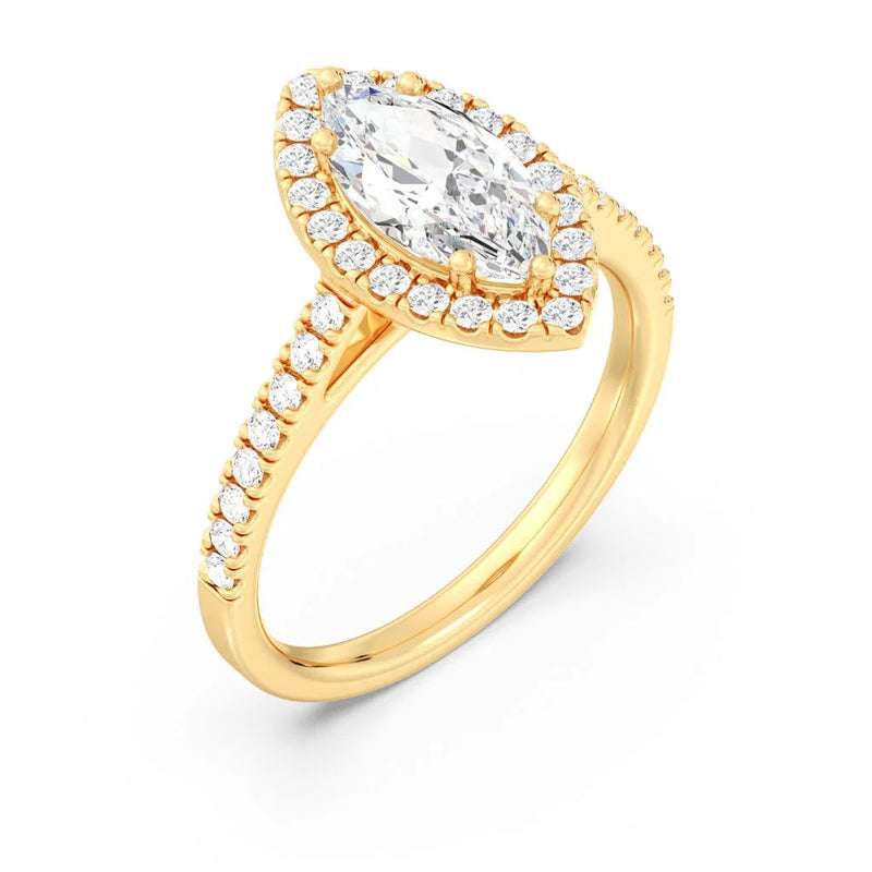 1ct Solitaire Ring Pavé Band with Halo