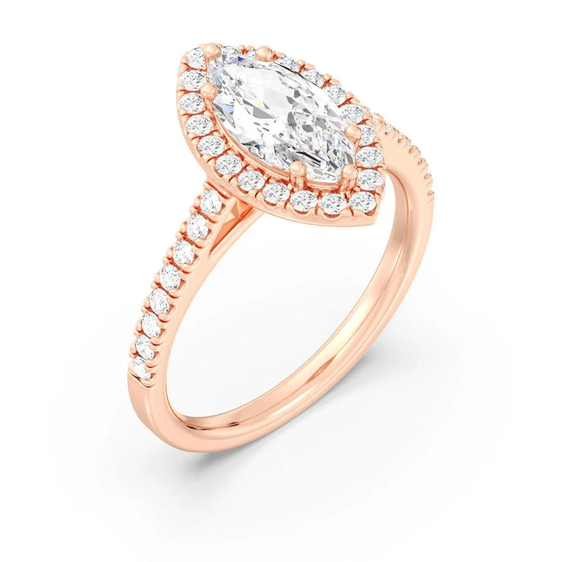 1ct Solitaire Ring Pavé Band with Halo