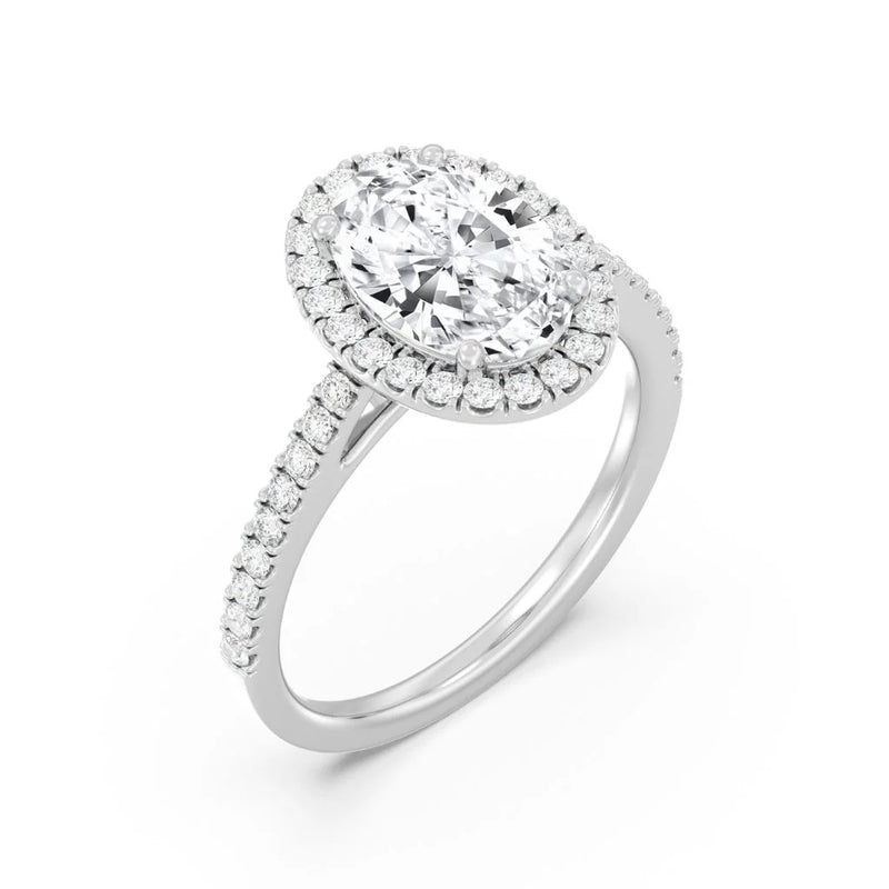 2ct Solitaire Ring Pavé Band with Halo