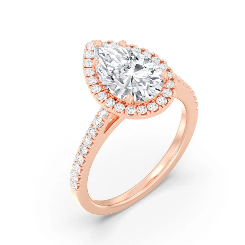 2ct Solitaire Ring Pavé Band with Halo