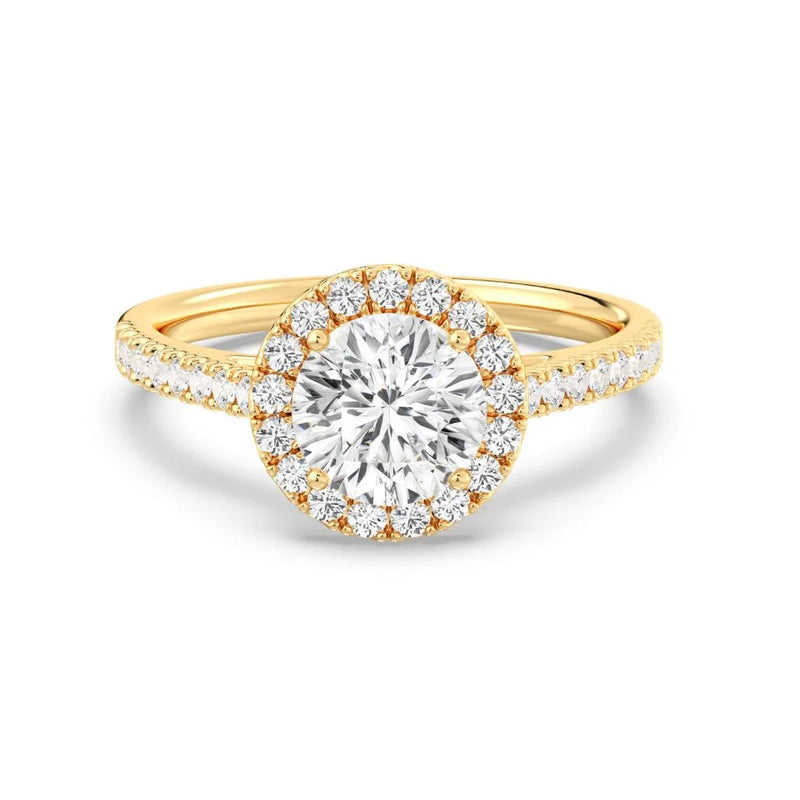 1ct Solitaire Ring Pavé Band with Halo