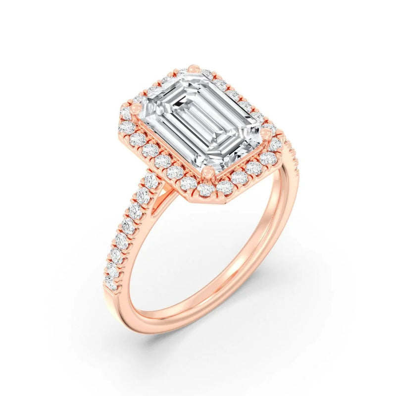 3ct Solitaire Ring Pavé Band with Halo