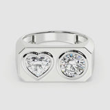 1+1ct Heart & Round Duo Signet Ring