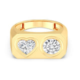 1+1ct Heart & Round Duo Signet Ring