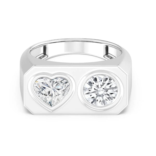 1+1ct Heart & Round Duo Signet Ring