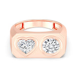 1+1ct Heart & Round Duo Signet Ring